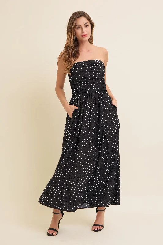 Dotted Moment Midi Dress Elegant Satin Midi Dress