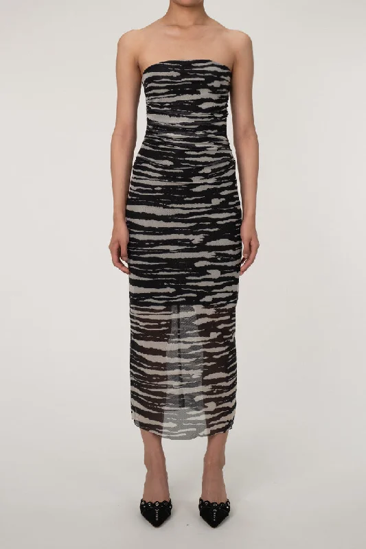 Dynamic Zebra Printed Strapless Ruched Mesh Bodycon Cocktail Midi Dress Trendy Flared Sleeve Midi Dress Dynamic Zebra Printed Strapless Ruched Mesh Bodycon Cocktail Midi Dress Trendy Flared Sleeve Midi Dress
