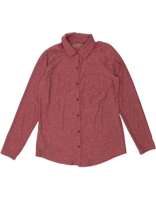 EDDIE BAUER Womens Shirt UK 14 Medium Burgundy Flecked Polyester Fashionable Button-Front Short Sleeve EDDIE BAUER Womens Shirt UK 14 Medium Burgundy Flecked Polyester Fashionable Button-Front Short Sleeve