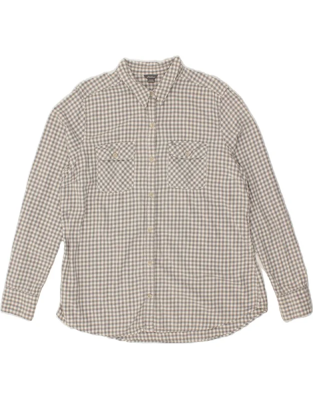 EDDIE BAUER Womens Shirt UK 18 XL Grey Gingham Cotton Relaxed Short Sleeve Tee