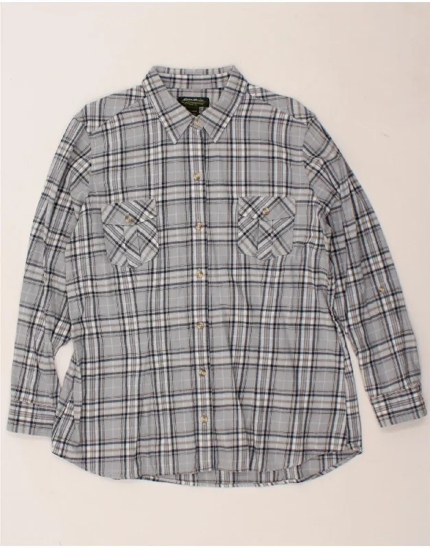 EDDIE BAUER Womens Shirt UK 20 2XL Grey Check Casual Oversized Short Shirt
