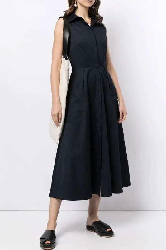 Elegant Sleeveless Cargo Pocket Button Down Skater Midi Dress - Black Comfortable Geometric Print Midi Dress Elegant Sleeveless Cargo Pocket Button Down Skater Midi Dress - Black Comfortable Geometric Print Midi Dress