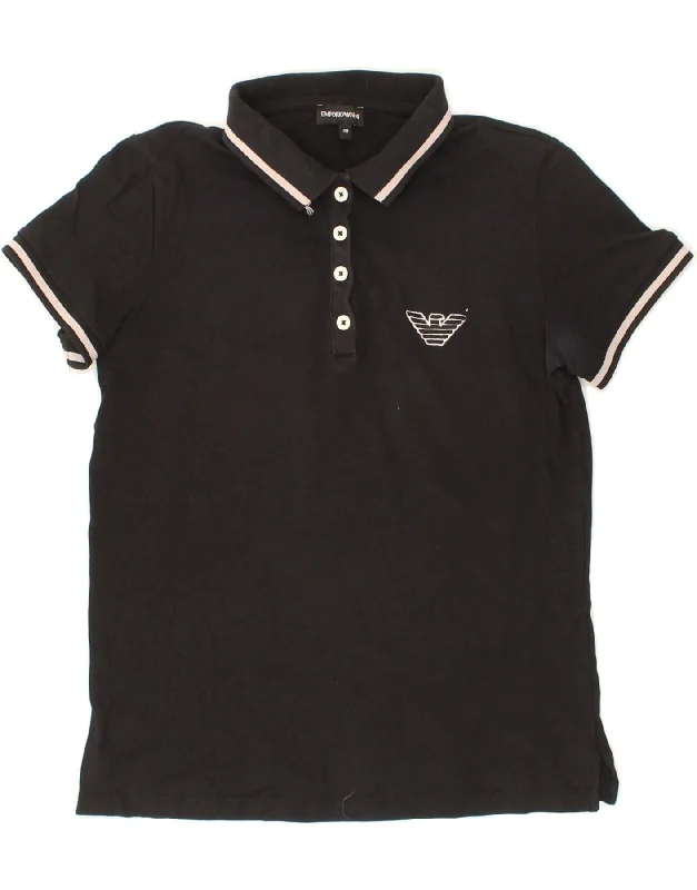 EMPORIO ARMANI Womens Polo Shirt IT 40 Small Black Comfortable Stretch Short Shirt
