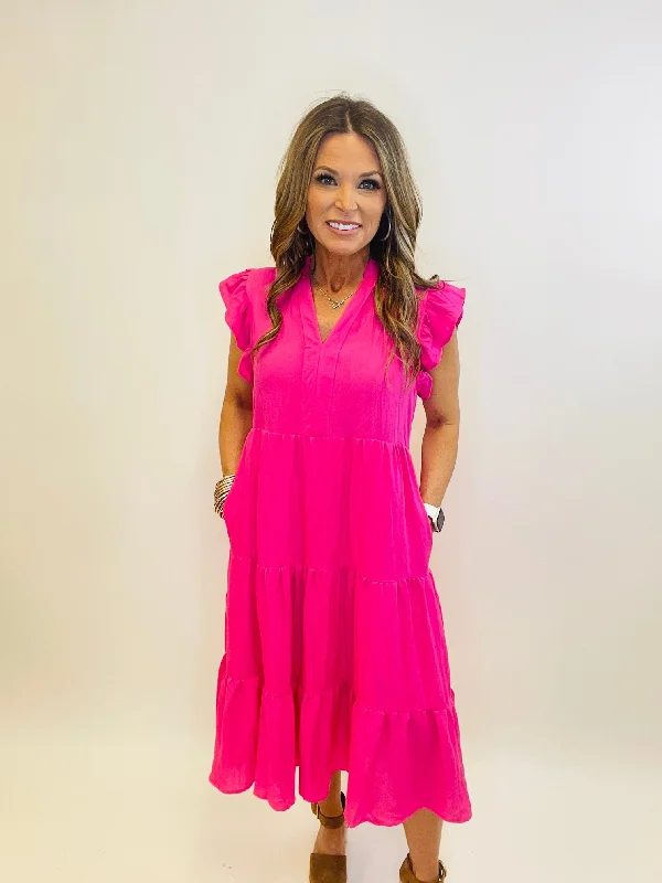 ESSENTIAL MIDI DRESS IN HOT PINK--RESTOCK IS HERE Comfortable Wrap Midi Dress