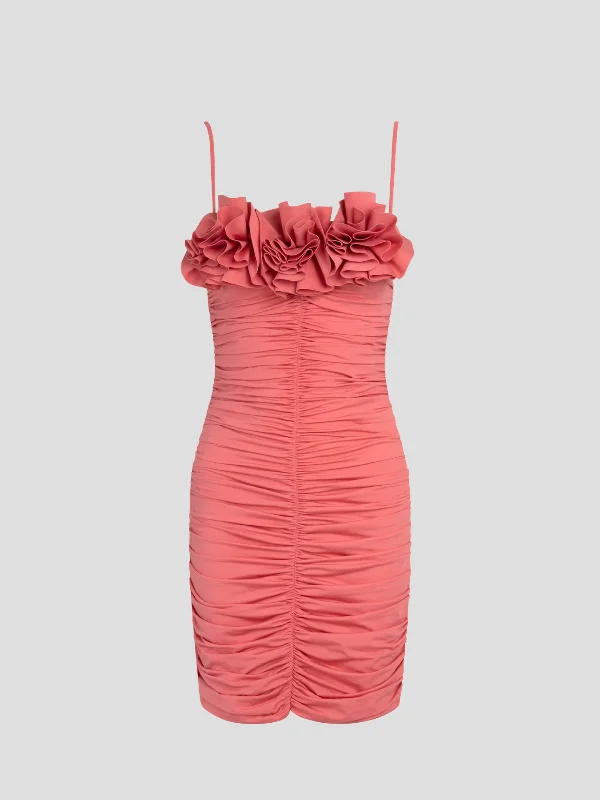Estribo Ruffled Mini Dress in Pink Chic Tropical Mini Dress