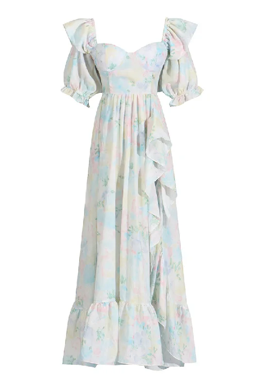 Fairy Floral Sweetheart Puff Sleeve High Waist Ruffle Split Vacation Midi Dress Fashionable Pleated Midi Dress Fairy Floral Sweetheart Puff Sleeve High Waist Ruffle Split Vacation Midi Dress Fashionable Pleated Midi Dress