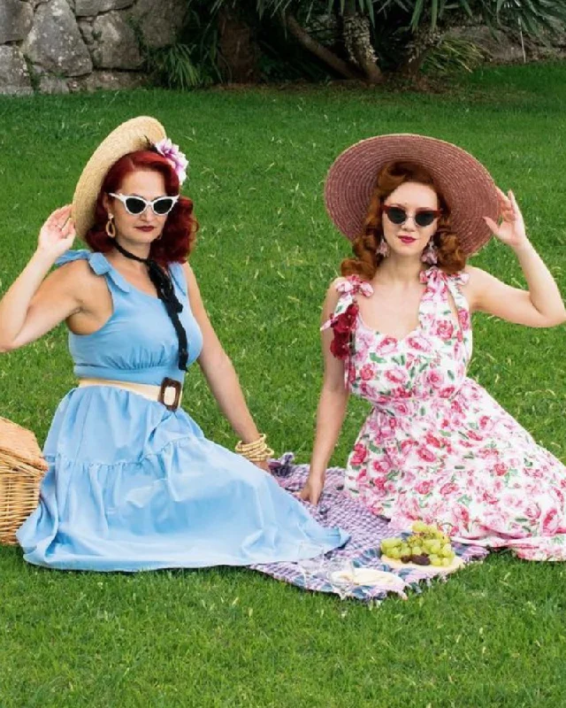 Fans Look of Floral Printed Tiered Midi Dress Sleeveless V-Neck Defined Waist A-Line Dress Fashionable Off-Shoulder Dress Midi