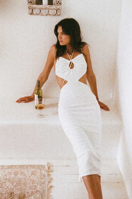 Fernanda Midi Dress - White Stylish Cold Shoulder Midi Dress