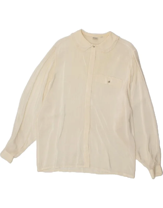 FERRETTI Womens Shirt Blouse IT 48 XL Off White Fashionable Pleated Short Shirt