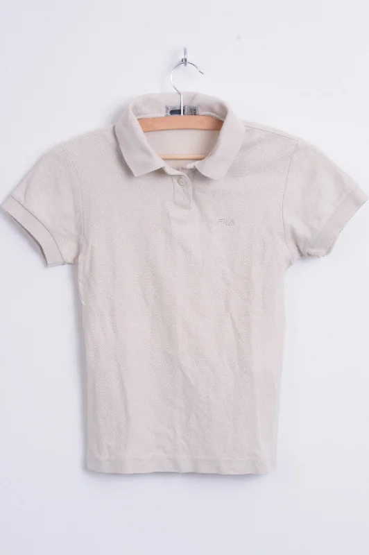 Fila Womens XS/S Polo Shirt Sport Beige Training Cotton Top Cozy Plain Short Sleeve