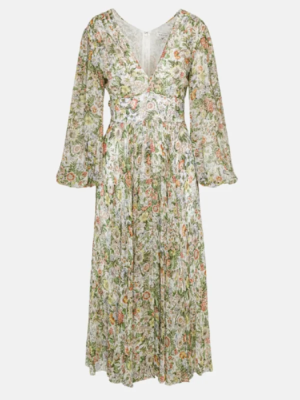 Floral All Over On Viscose Chiffon Blouson Sleeve Midi Dress Stylish Button-Down Midi Dress Floral All Over On Viscose Chiffon Blouson Sleeve Midi Dress Stylish Button-Down Midi Dress