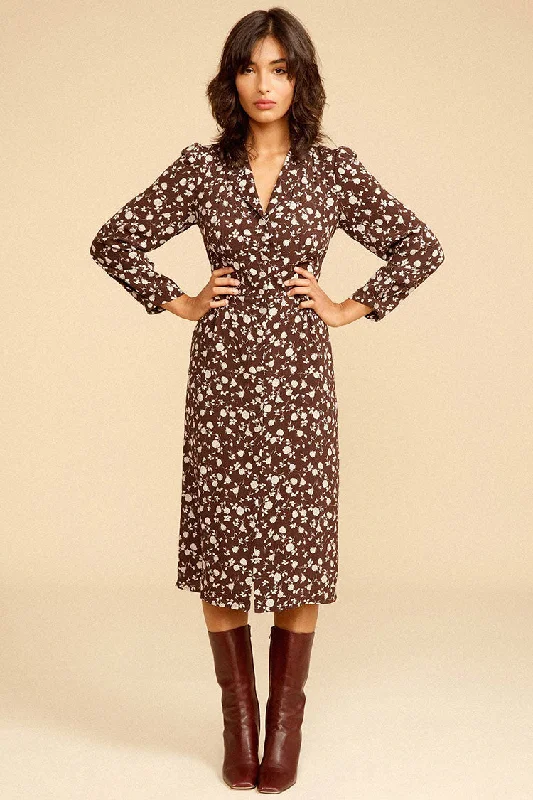Floral Print Long Sleeve Button Up French Shirt Midi Dress - Coffee Stylish Tiered Midi Dress Floral Print Long Sleeve Button Up French Shirt Midi Dress - Coffee Stylish Tiered Midi Dress