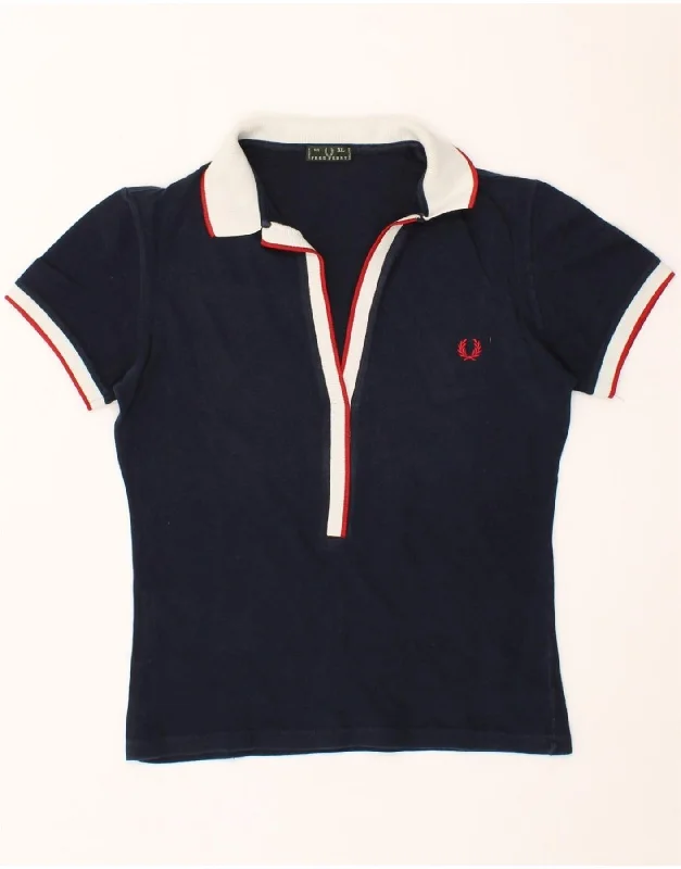 FRED PERRY Womens Polo Shirt UK 18 XL Navy Blue Cotton Relaxed Fit Short Blouse