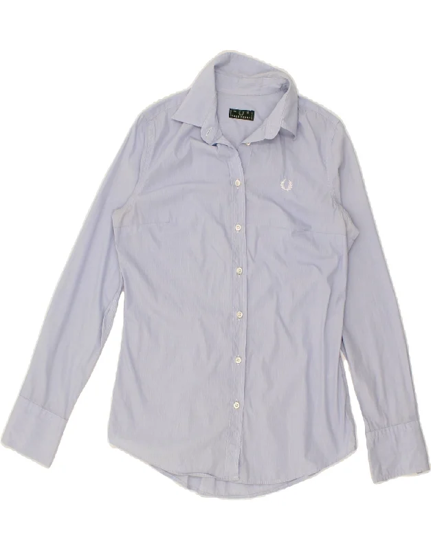 FRED PERRY Womens Shirt UK 10 Small Blue Cotton Cozy Summer Short Shirt