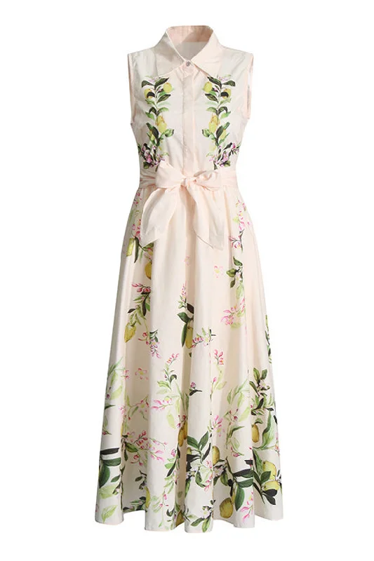 French Style Collared Half Button Bow Tie Sleeveless Printed Shirt Midi Dress Stylish Halter Neck Midi Dress French Style Collared Half Button Bow Tie Sleeveless Printed Shirt Midi Dress Stylish Halter Neck Midi Dress