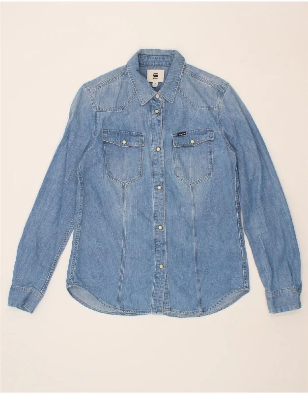 G-STAR Womens Denim Shirt UK 14 Medium Blue Cotton Soft Flowing Short Shirt