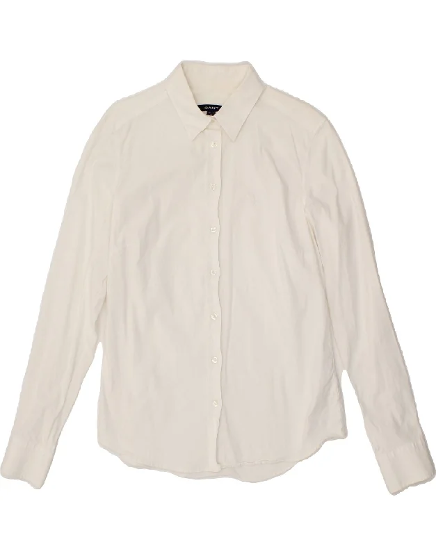 GANT Womens Shirt UK 14 Large White Cotton Comfortable Loose Short Sleeve