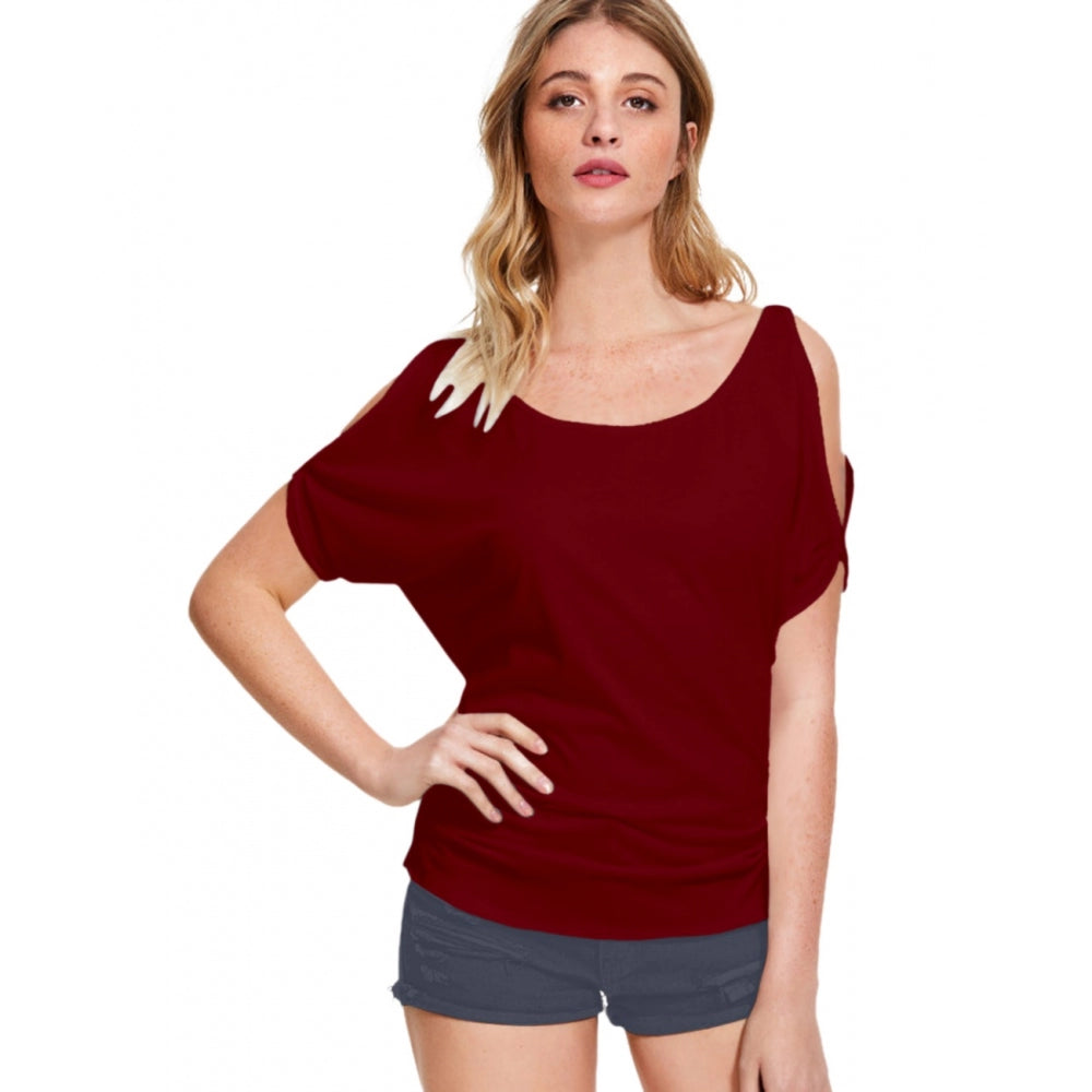 Generic Women's Western Wear Hosiery T Shirts (Maroon) Trendy Summer Short Sleeve