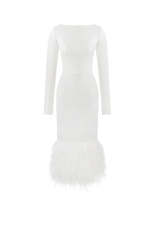 Glamorous feather-trimmed midi dress Cozy T-shirt Midi Dress