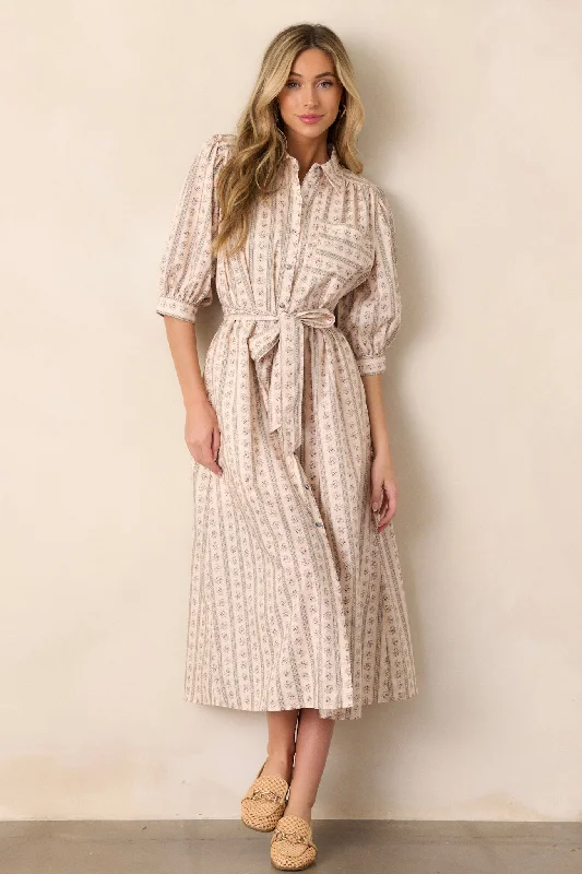 Got Me Wondering 100% Cotton Ivory Floral Midi Dress Elegant Lace Trim Midi Dress