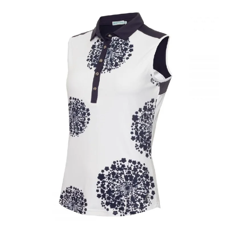 Green Lamb Ladies Enid Print Sleeveless Polo Shirt SG21866 Casual Short Sleeve Top