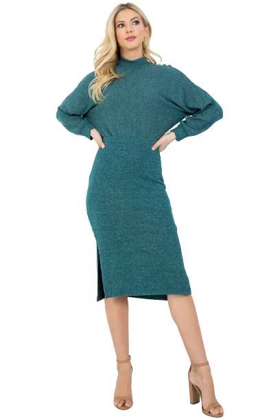 Green Turtle Neckline Cuffed Long Sleeve Knitted Midi Dress - Pack of 6 Stylish Animal Print Midi Dress Green Turtle Neckline Cuffed Long Sleeve Knitted Midi Dress - Pack of 6 Stylish Animal Print Midi Dress