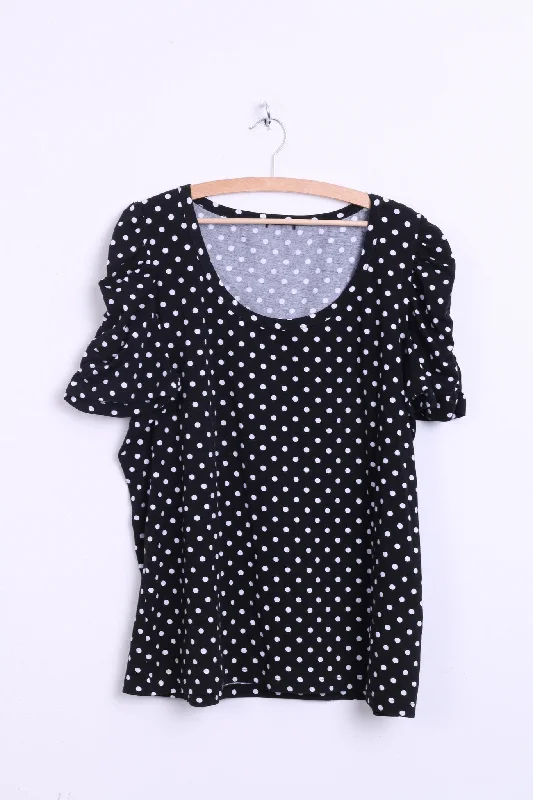 H&M Hennes& Mauritz Womens 2XL Shirt Short Sleeve Cotton Black Puffy Dots Classic Short Sleeve Tunic H&M Hennes& Mauritz Womens 2XL Shirt Short Sleeve Cotton Black Puffy Dots Classic Short Sleeve Tunic