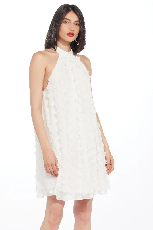 Halter Swing Mini Dress - White Petal Trendy Camisole Mini Dress