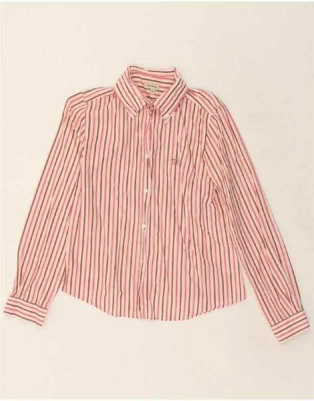 HENRY COTTONS Womens Shirt IT 46 Large Pink Striped Cotton Trendy Button-Front Short Sleeve HENRY COTTONS Womens Shirt IT 46 Large Pink Striped Cotton Trendy Button-Front Short Sleeve
