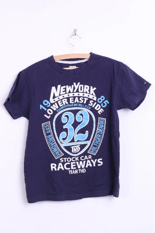 Hilfiger Denim Womens L Shirt Crew Neck Navy Cotton Raceways New York Chic Embellished Short Sleeve Hilfiger Denim Womens L Shirt Crew Neck Navy Cotton Raceways New York Chic Embellished Short Sleeve