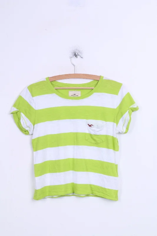 HOLLISTER California Womens M Shirt Striped Green Cotton Casual Button-Up Short Tee