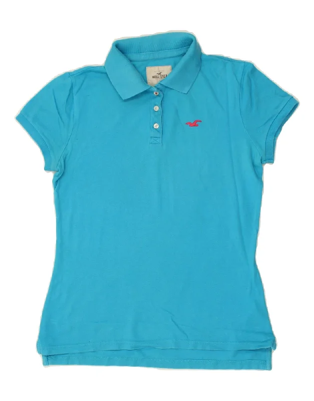 HOLLISTER Womens Polo Shirt UK 12 Medium Blue Cotton Fashionable Cuffed Short Sleeve HOLLISTER Womens Polo Shirt UK 12 Medium Blue Cotton Fashionable Cuffed Short Sleeve