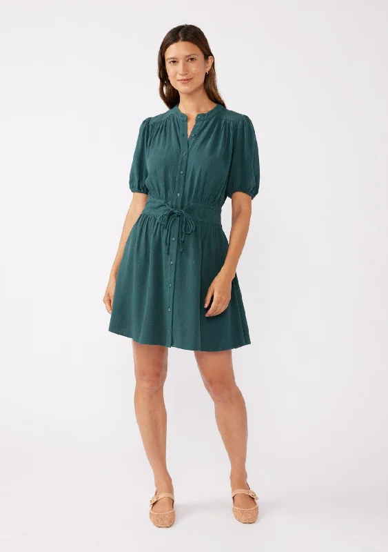 Jade Button Front Mini Dress Comfortable Linen Mini Dress