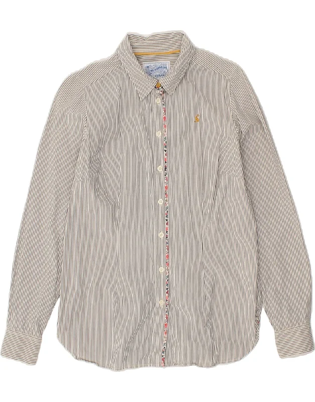 JOULES Womens Shirt UK 12 Medium Off White Pinstripe Cotton Elegant Button-Down Short Shirt JOULES Womens Shirt UK 12 Medium Off White Pinstripe Cotton Elegant Button-Down Short Shirt