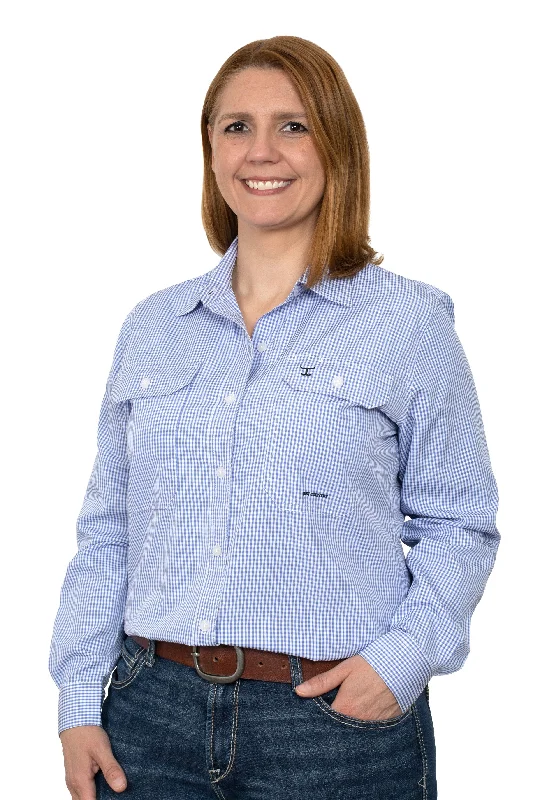 Just Country Wmns Abbey Full Button Print Workshirt Cornflower/White Mini Check Casual Plain Short Shirt Just Country Wmns Abbey Full Button Print Workshirt Cornflower/White Mini Check Casual Plain Short Shirt