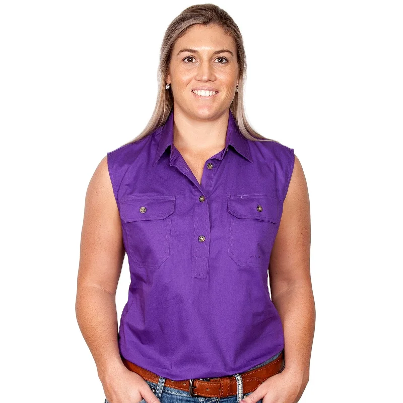 Just Country Wmns Kerry Sleeveless Workshirt Classic V-Neck Short Shirt
