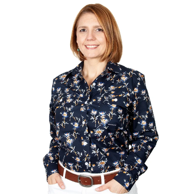 Just Country Wms Abbey Full Button Print Workshirt Navy Dandelion - Black Friday Sale Classic Basic Short Shirt Just Country Wms Abbey Full Button Print Workshirt Navy Dandelion - Black Friday Sale Classic Basic Short Shirt