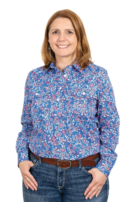 Just Country Wms Georgie Half Button Print Workshirt Azule Paisley - Black Friday Sale Casual Short Sleeve Top Just Country Wms Georgie Half Button Print Workshirt Azule Paisley - Black Friday Sale Casual Short Sleeve Top