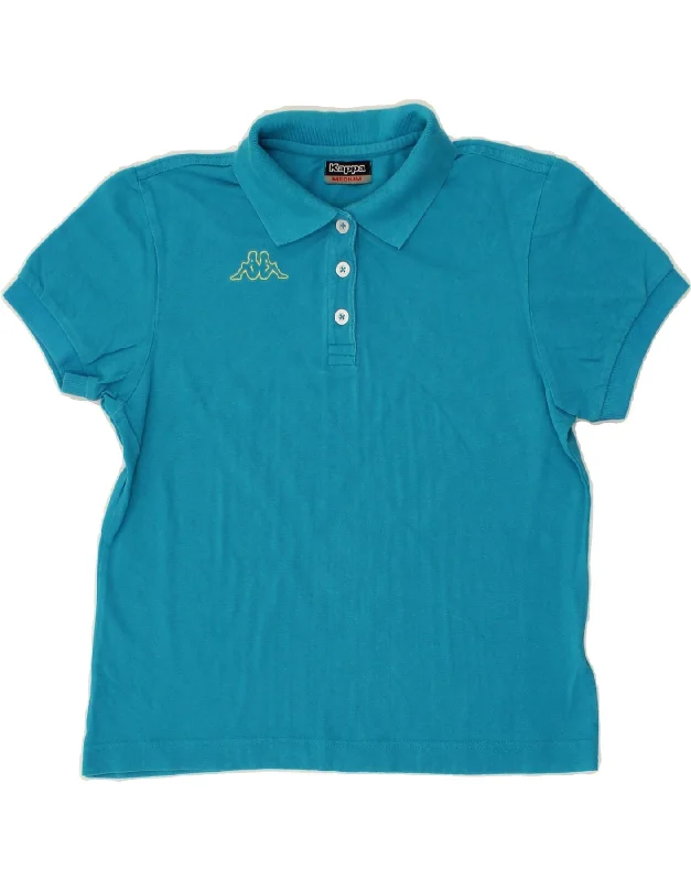 KAPPA Womens Polo Shirt UK 14 Medium Blue Cotton Relaxed Button-Down Short Shirt