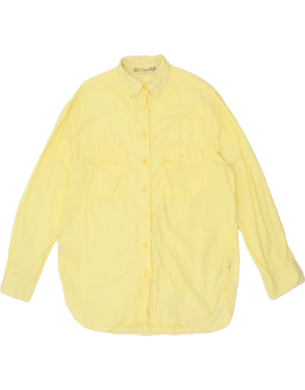 KRIZIA JEANS Womens Shirt IT 46 Large Yellow Cotton Classic Short Sleeve Blouse