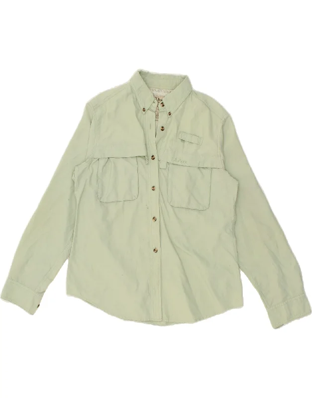 L.L.BEAN Womens Shirt UK 14 Medium Green Nylon Trendy Print Short Sleeve