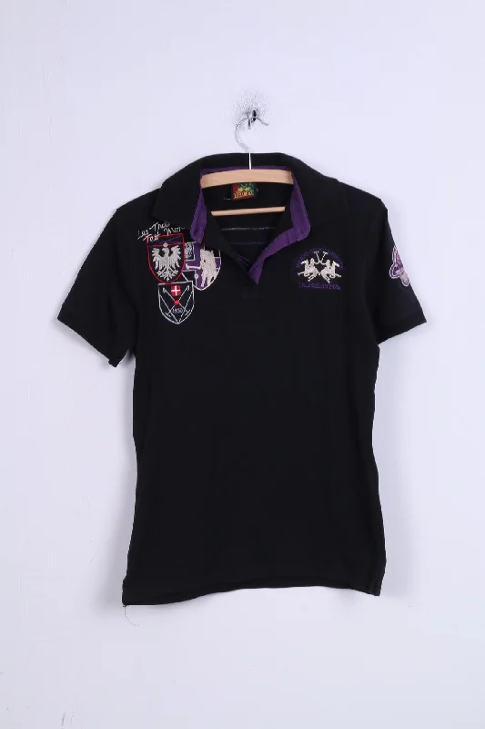 La Martina Womens XL Polo Shirt Black Cotton Sport 3 Elegant Draped Short Shirt
