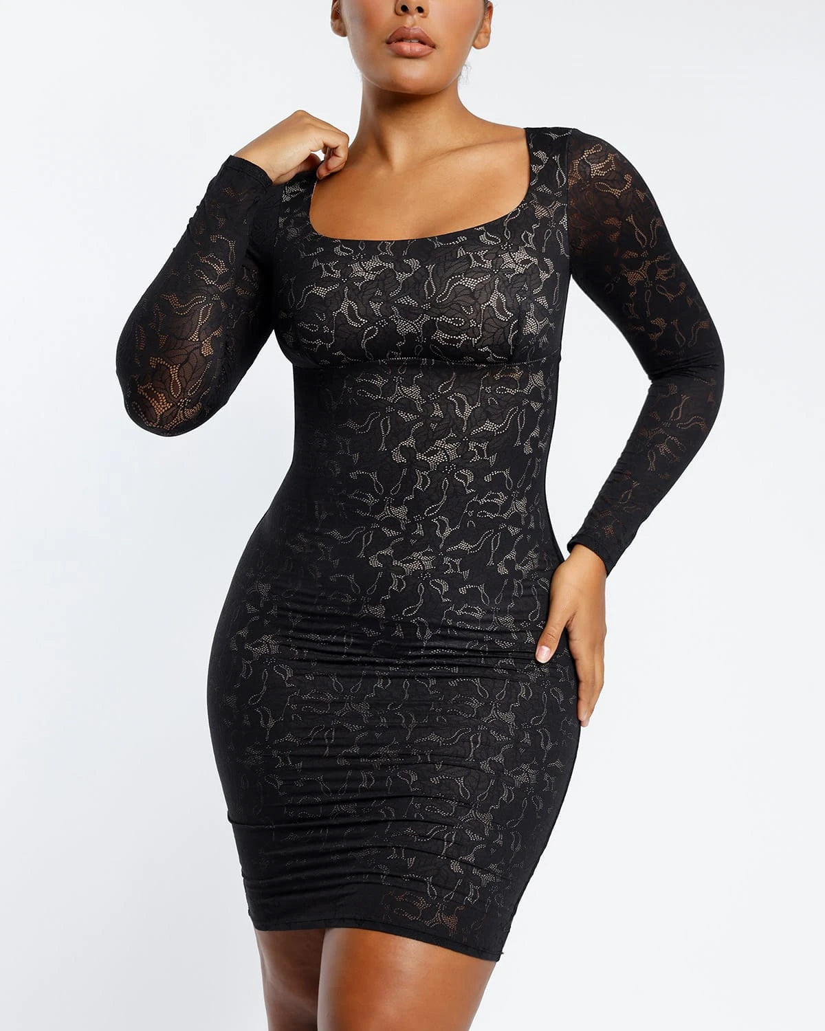 Lace Glamour Leavy Florals Midi Dress Trendy Ruffled Sleeve Midi Dress