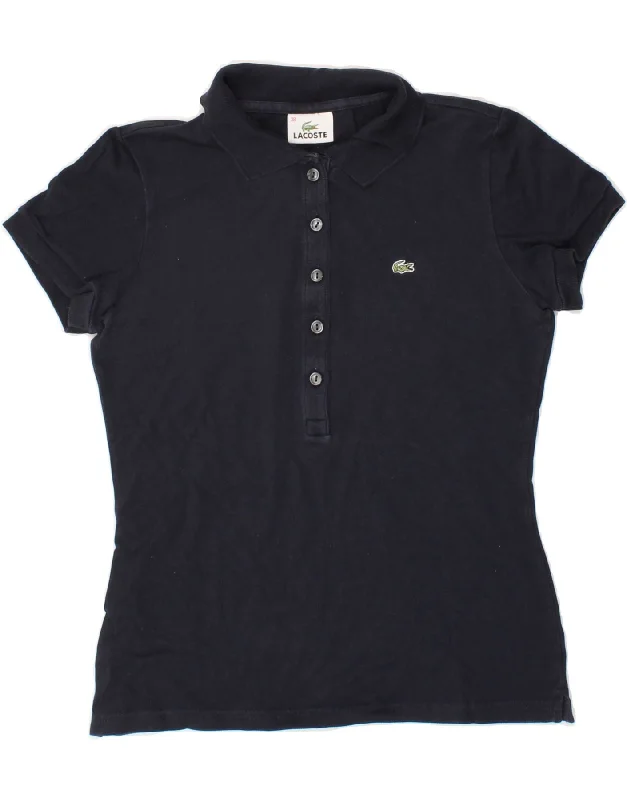 LACOSTE Womens Polo Shirt Size 38 Medium Navy Blue Cotton Relaxed Short Sleeve Tee