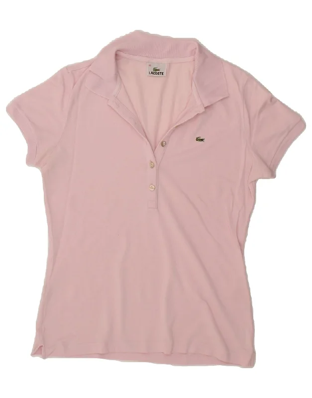 LACOSTE Womens Polo Shirt Size 42 Large Pink Cotton Comfortable Loose Short Sleeve