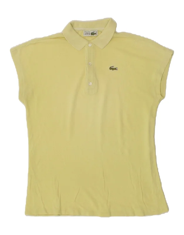 LACOSTE Womens Polo Shirt Size 42 Large Yellow Cotton Stylish Printed Short Shirt