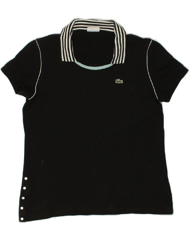 LACOSTE Womens Polo Shirt Size 44 Large Black Cotton Relaxed Cotton Short Shirt