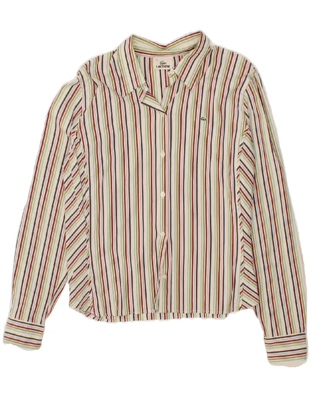 LACOSTE Womens Shirt Size 44 Large Multicoloured Striped Cotton Fashionable Pleated Short Shirt LACOSTE Womens Shirt Size 44 Large Multicoloured Striped Cotton Fashionable Pleated Short Shirt