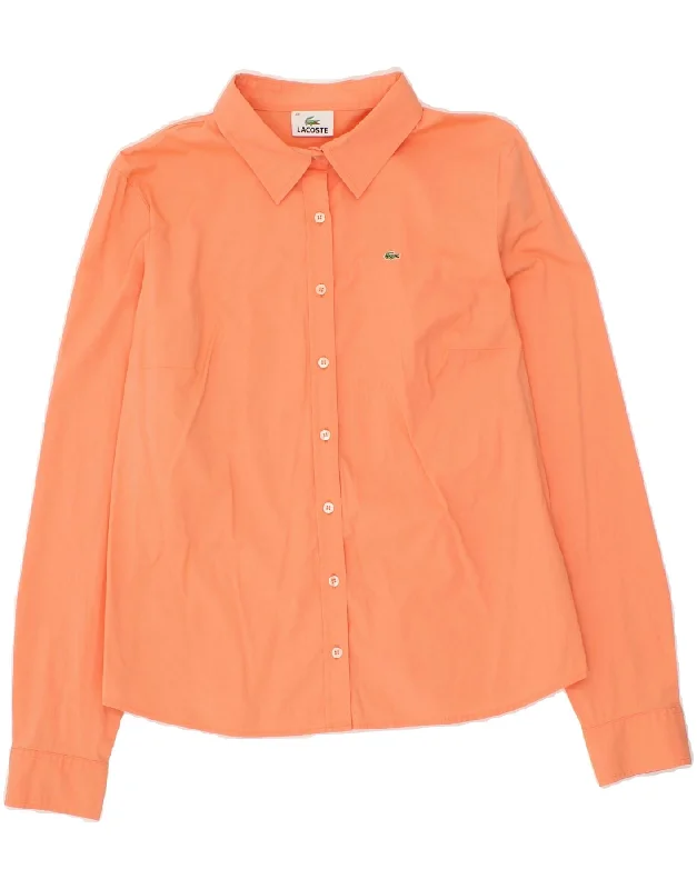 LACOSTE Womens Shirt Size 44 Large Orange Cotton Casual Loose Short Sleeve