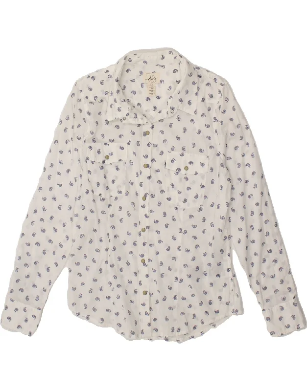 LEVI'S Womens Shirt UK 16 Large White Paisley Cotton Fashionable Pleated Short Shirt LEVI'S Womens Shirt UK 16 Large White Paisley Cotton Fashionable Pleated Short Shirt